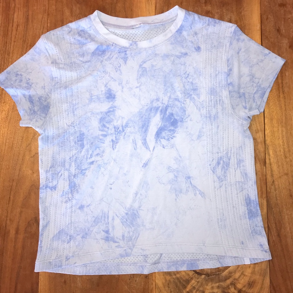 Lululemon Train To Be Short Sleeve, Blue Linen/Chalk, s